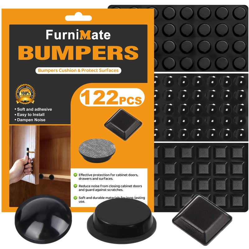 FURNIMATE Adhesive Rubber Feet 122PCS - Black Bumpers Self-Stick Small Sticky Pads for Electronics - Image 1